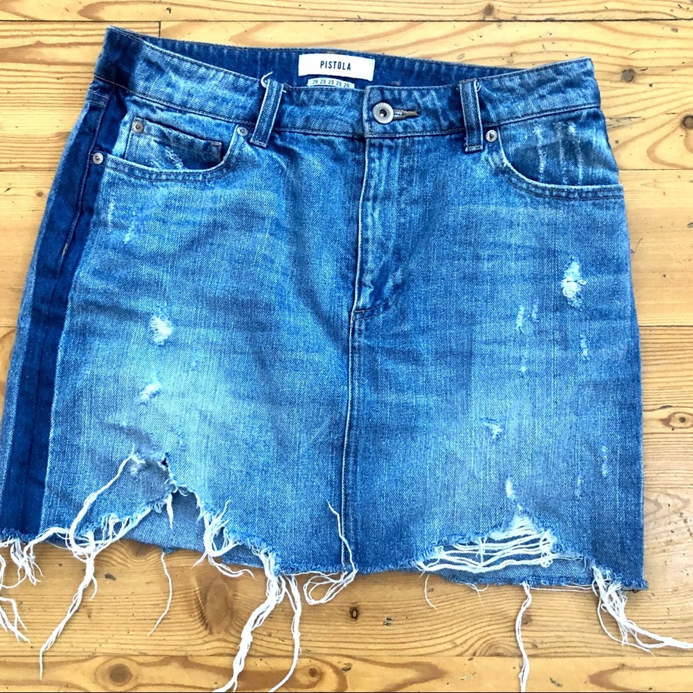 Pistola distress curve rip hems denim skirt Sz 29